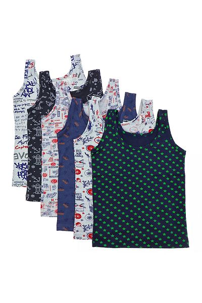 CUBBUX Boy's Cotton Patterned Undershirt 6 Pieces