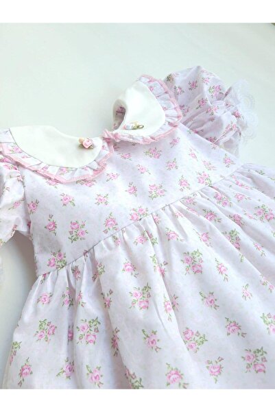 ikokokids Pembe Çiçek Detaylı Bebe Yaka Elbise
