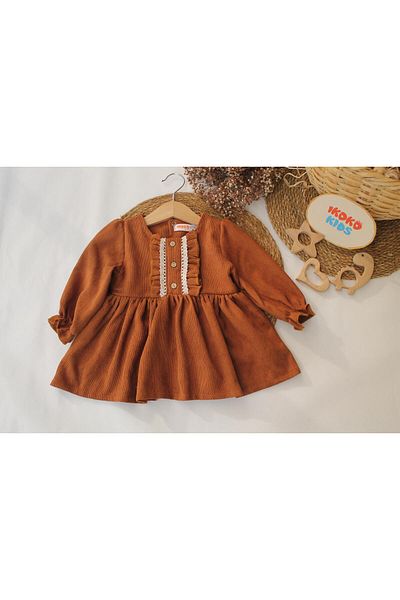 ikokokids бордо кадифена рокля с дантелени детайли