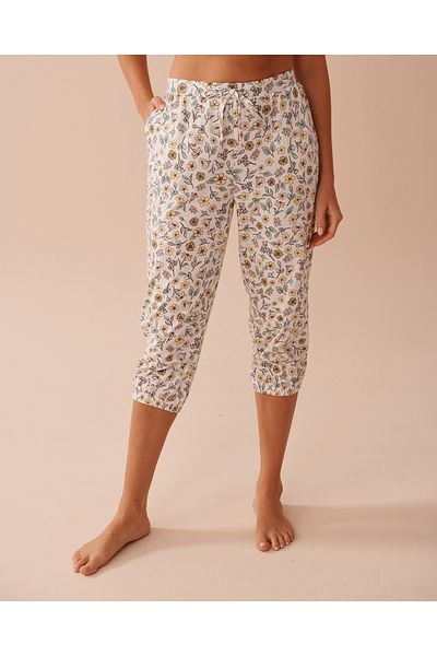 La Vie en Rose Sunflower Print Cotton Fitted Capris