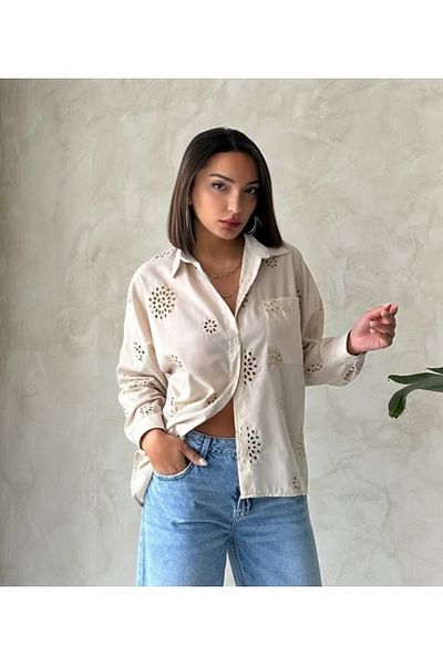 TOPSHOW Cămașă cu mânecă lungă perforată cu model brodat