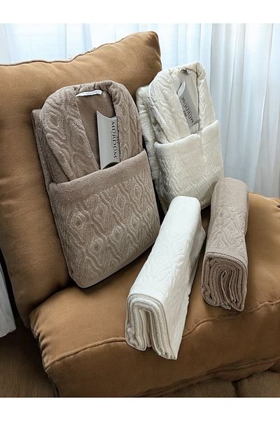 Mürdüm Σετ προίκας μπάνιου από 100% βαμβάκι, οικογενειακό σετ μπουρνούζι 8 τεμαχίων και σετ πετσετών και πετσετών