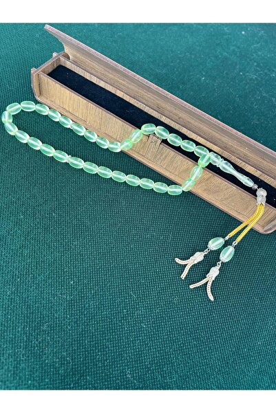 ulaşaksesuar Gift Special Boxed Tasseled Transparent Green Capsule Cut Airplane Glass Rosary
