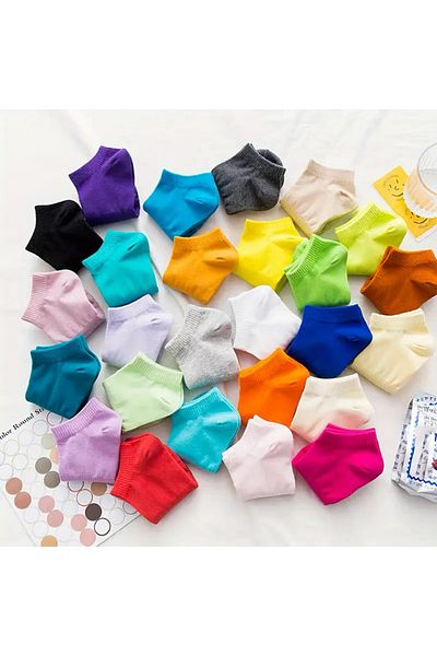 Novibaby Памучни дамски чорапи до глезена, многоцветни, смесени спортни къси чорапи - 24 чифта
