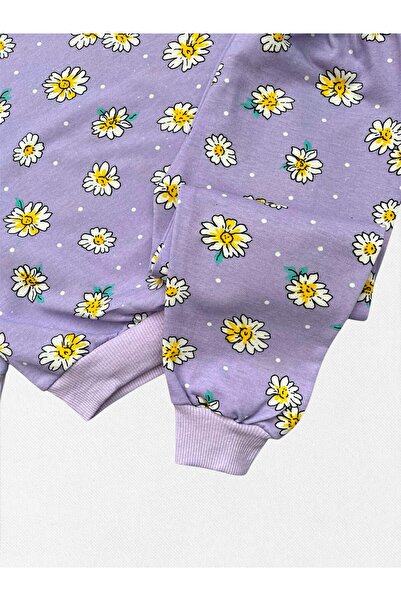 Fil Kids Kız Çocuk %100 Pamuklu Mor Renk Papatya Desenli Uzun Kollu Mevsimlik Pijama Takımı