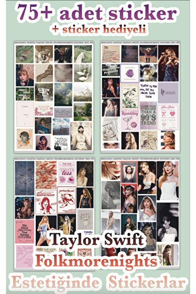 merccuri crafts Taylor Swift - 4'lü Sticker (75+ Adet)  Sticker Seti  Folklor...