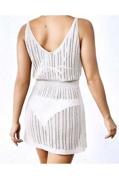 Bracha Μίνι πλεκτό φόρεμα παραλίας με πλεκτό καλάθι με μηδενικό μανίκι V λαιμόκοψη με ανοιχτό μοτίβο