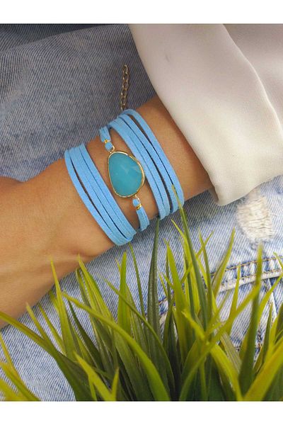 ZeynDesign Natural Aquamarine Suede Wrap Bracelet