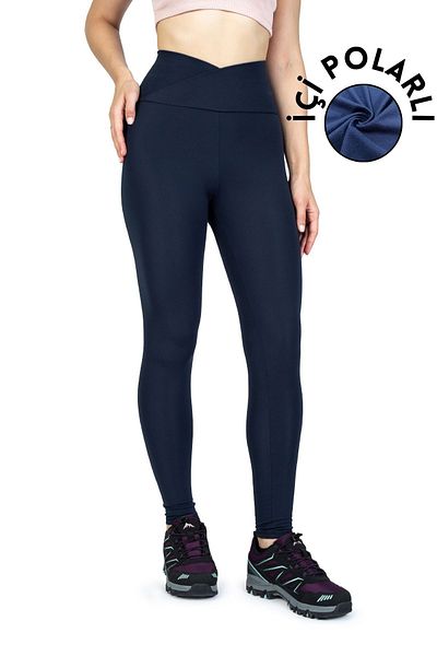 The Step Sports Navy Blue Winter - Gather Leggings with Crossed Waist and Fleece