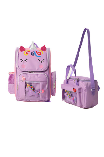 QUOVO UNİCORN Tarzı Aksesuarlı Ortopedik Yerli Okul Çantası Kız Erkek Beslenm...