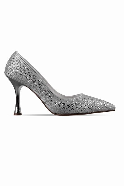 MY DERİ Kadın  Taş Detaylı Sivri Burun Abiye Topuklu Ayakkabı