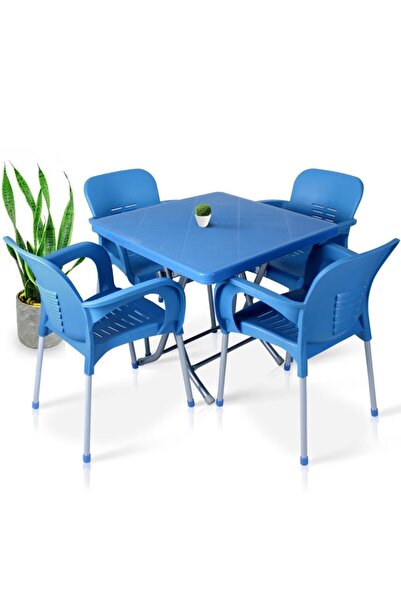 nar sokağı 80x80 Metal Ayaklı Bahçe Balkon Masa Takımı Mavi