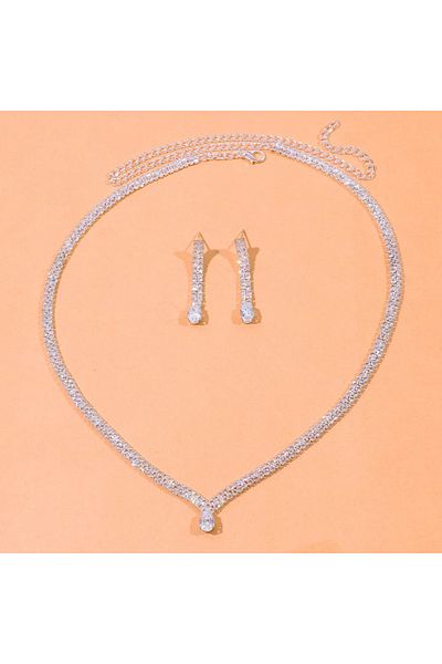 Choice SILVER PLATED Fashion Simple Geometric Zircon Necklace Earrings Women Crystal Earrings for Wedding B