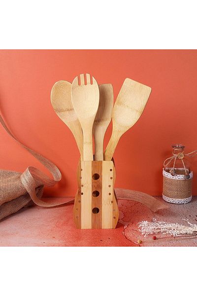 co arma 5 Piece Wooden Kitchen Utensil Set in Different Shapes