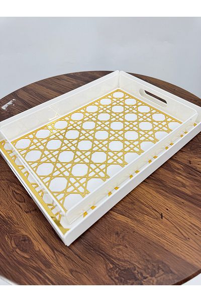 Living 2 Piece White Serving Tray Set