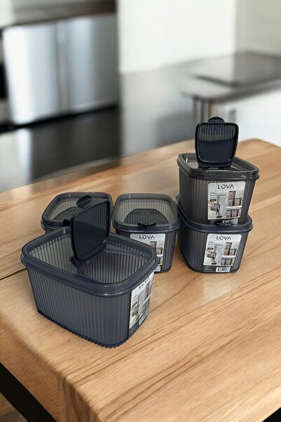 Hesaplı Kasa Food Storage Container 1.3 Lt, Anthracite, Set of 5