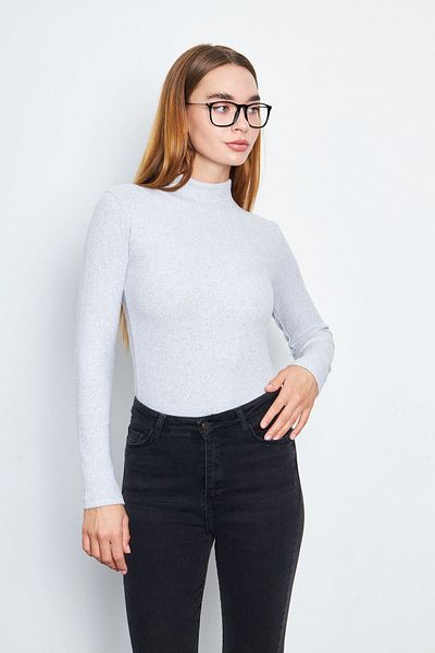 Oyga Γυναικεία A.Grey Half Turtleneck Interlock Μακρυμάνικη λεπτή μπλούζα