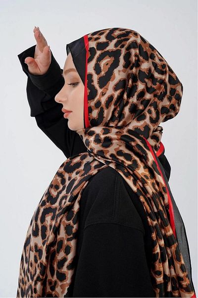 Merve Nayir Leopard Imported Φαρδύ μεταξωτό σάλι διπλής όψης 90x180 cm