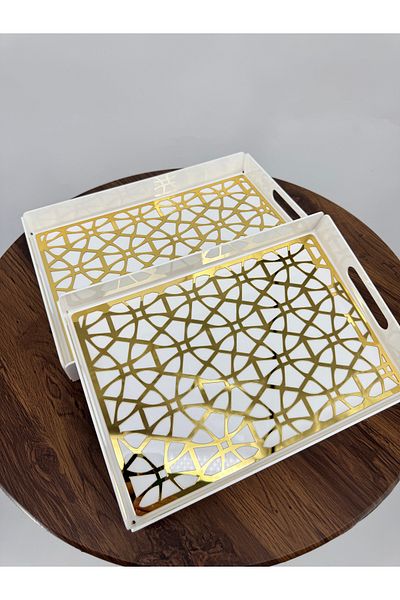 Living 2 Piece White Serving Tray Set