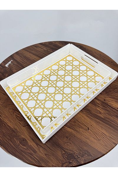 Living 2 Piece White Serving Tray Set