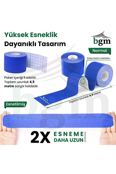 bgm High Quality Blue Kinesiology Tape - Pain Tape, 4.5 Meters X 5 cm