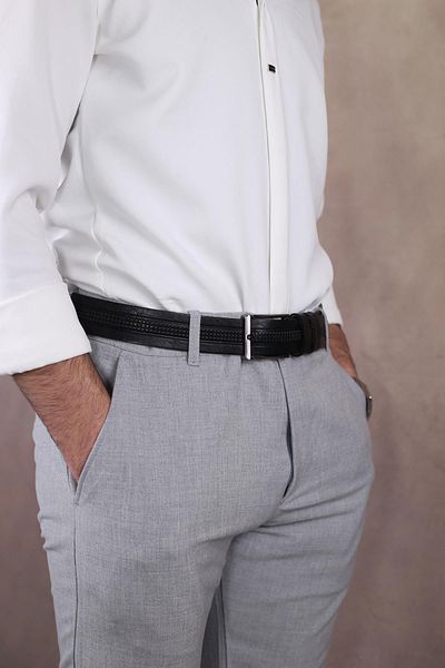 Walkenzo Smt- 4405 Men's Genuine Leather Classic Fabric Belt