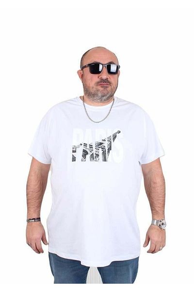 Starbattal Tricou bărbați mărime mare cu decolteu rotund Paris 25179 ALB