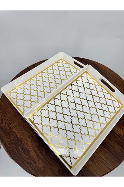 Living 2 Piece White Serving Tray Set
