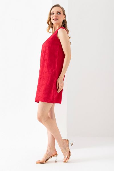 EtkiModa 100% Organic Cotton Women's Red Lace U-Neck Mini Dress