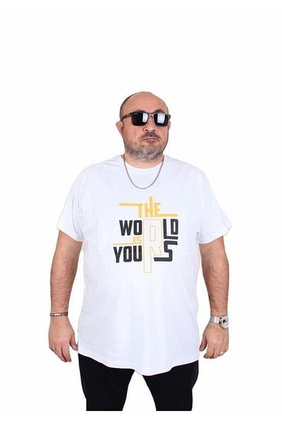 Starbattal Ανδρικό μπλουζάκι με λαιμόκοψη σε μεγάλο μέγεθος The World 25170 ΛΕΥΚΟ