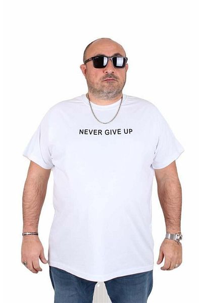 Starbattal Tricou cu decolteu rotund pentru bărbați, mărime mare, Never Give Up 25140 ALB