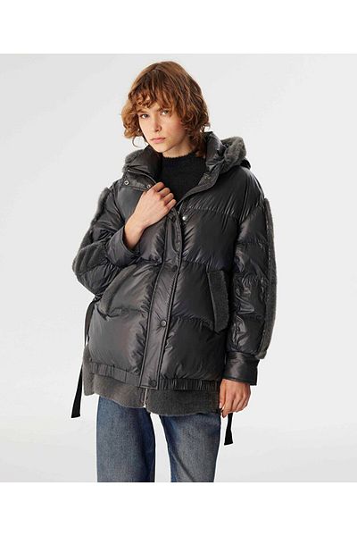 Twist Puffer Coat with Artificial Fur