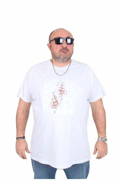 Starbattal Ανδρικό μπλουζάκι με λαιμόκοψη σε μεγάλο μέγεθος Break Rules 25168 ΛΕΥΚΟ