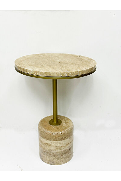 Modestmar Traverten Masa, Traverten Mermer Yuvarlak Sehpa IVORY 40cm