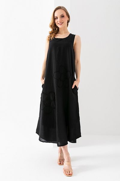 EtkiModa Γυναικείο αυθεντικό αμάνικο φόρεμα από 100% οργανικό βαμβάκι μαύρο μαργαρίτα