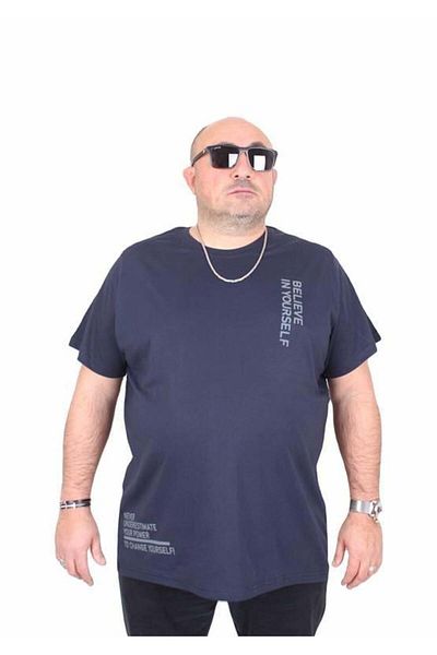 Starbattal Ανδρικό μπλουζάκι με λαιμόκοψη σε μεγάλο μέγεθος Believe 25157 NAVY