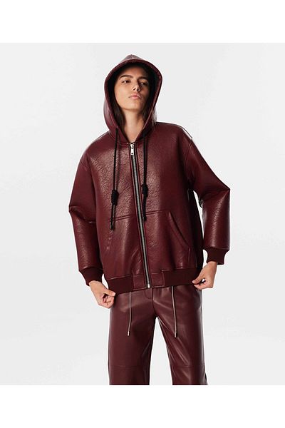 Twist Leather Ribbed Coat - Mix Style
