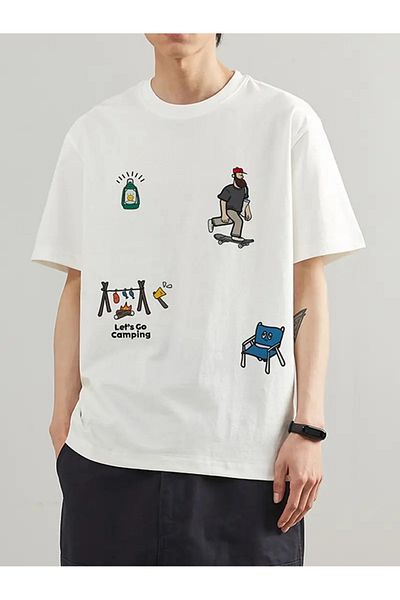 AMMA Unisex Go Camping Printed Oversize 100% Cotton T-Shirt
