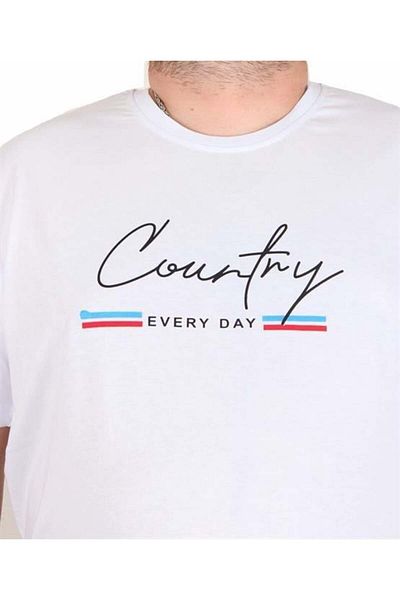 Starbattal Men's Oversize Crew Neck T-Shirt Country 25174 White