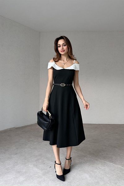 ALFUDO Moda Collection Double Color Midi Belted Dress