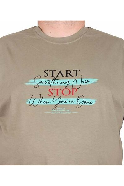 Starbattal Men's Large Size Crew Neck T-Shirt 25178 Khaki