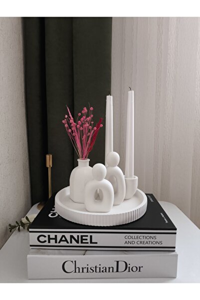 Elan Design Dekoratif Yuvarlak Tabak & Aile & Vazo & Şamdanlık Set