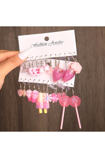 Choice مجموعة أقراط W10 الجديدة ذات الرسوم المتحركة اللطيفة باللون الوردي أقر...