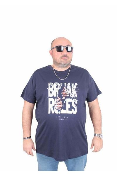 Starbattal Ανδρικό μπλουζάκι με λαιμόκοψη σε μεγάλο μέγεθος Break Rules 25168 NAVY