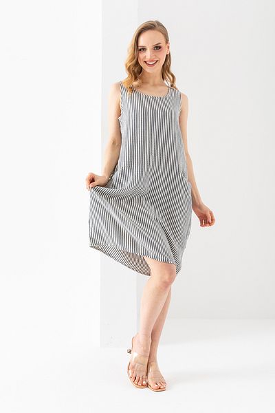 EtkiModa Rochie fără mâneci pentru femei, 100% bumbac organic, cu dungi afumate