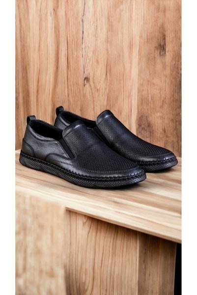 D&M DANİ&MARCA Men's Genuine Leather Shoes, Daily Shoes, Summer Shoes, Loafers, Black Leather