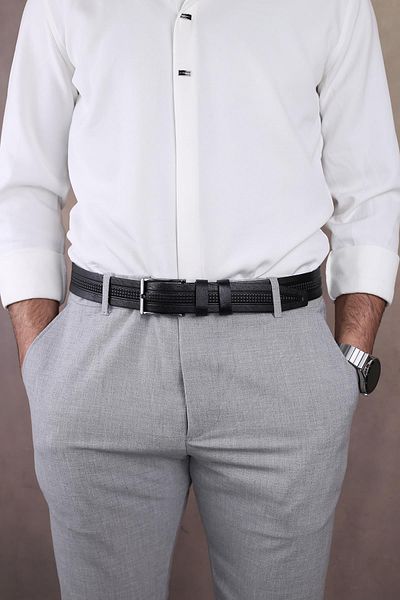 Walkenzo Smt- 4405 Men's Genuine Leather Classic Fabric Belt
