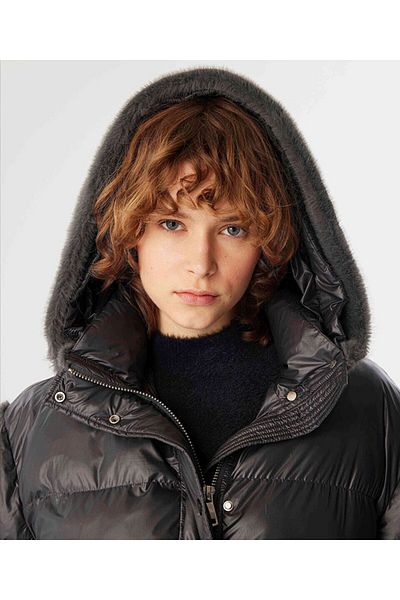 Twist Puffer Coat with Artificial Fur