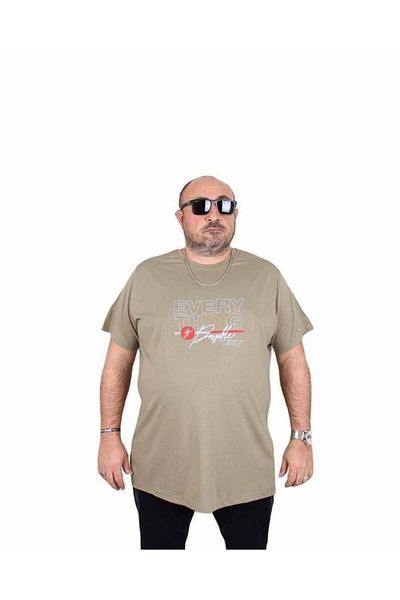 Starbattal Ανδρικό T-Shirt με λαιμόκοψη σε μεγάλο μέγεθος 25147 KHAKI
