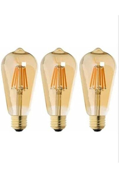 ga gözde aydınlatma Rustik Led Ampul 3lü Eko Paket Amber E27 Duy Armut Tipi S...